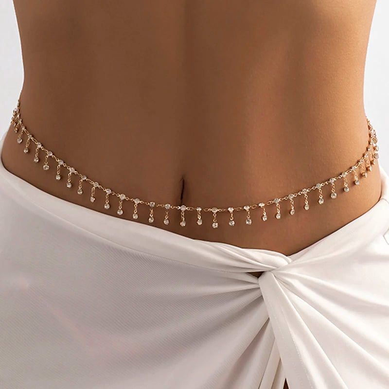 New Fashion Punk Rhinestone Tassel Belly Chains for Waist Women Luxury Shine Sexy Body Chain Y2K Jewelry Minimalism Accessories
