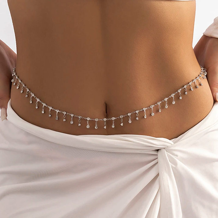 New Fashion Punk Rhinestone Tassel Belly Chains for Waist Women Luxury Shine Sexy Body Chain Y2K Jewelry Minimalism Accessories