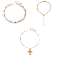 Luxury Rhinestone Imitation Pearl Beads Chain Necklace Women Wed Bridal Vintage Jesus Cross Pendant Choker Y2K Jewelry
