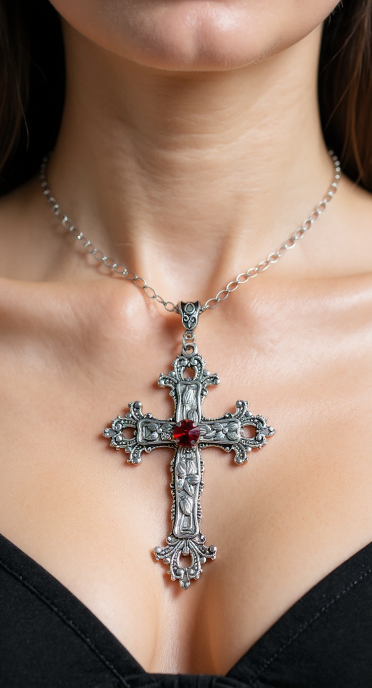 Y2K Gothic Punk Crystal Cross Pendant Necklace – Unisex Aesthetic Clavicle Chain