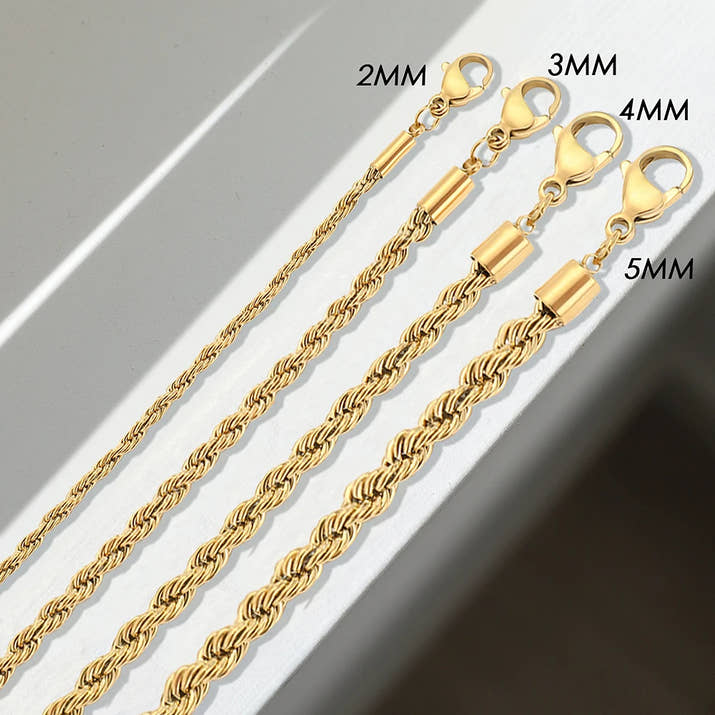 Emanco Twisted Rope Chian Bracelet for Woman Hip Hop Punk 4MM Gold Color Stainless Steel Gold Color Necklace Fashion Jewelry