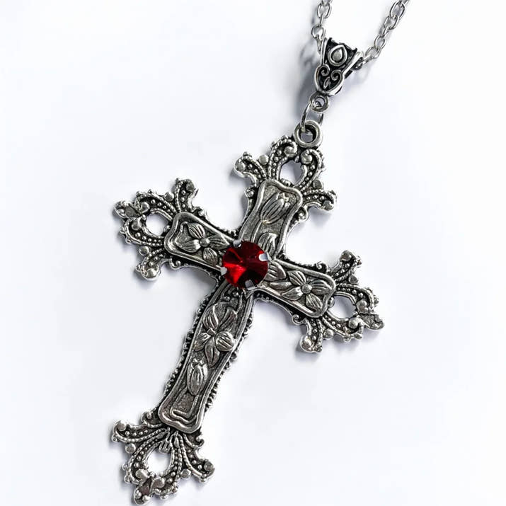 Y2K Punk Crystal Big Cross Pendant Necklaces for Women Men Gothic Irregular Cross Clavicle Chain Necklaces Aesthetic Jewelry