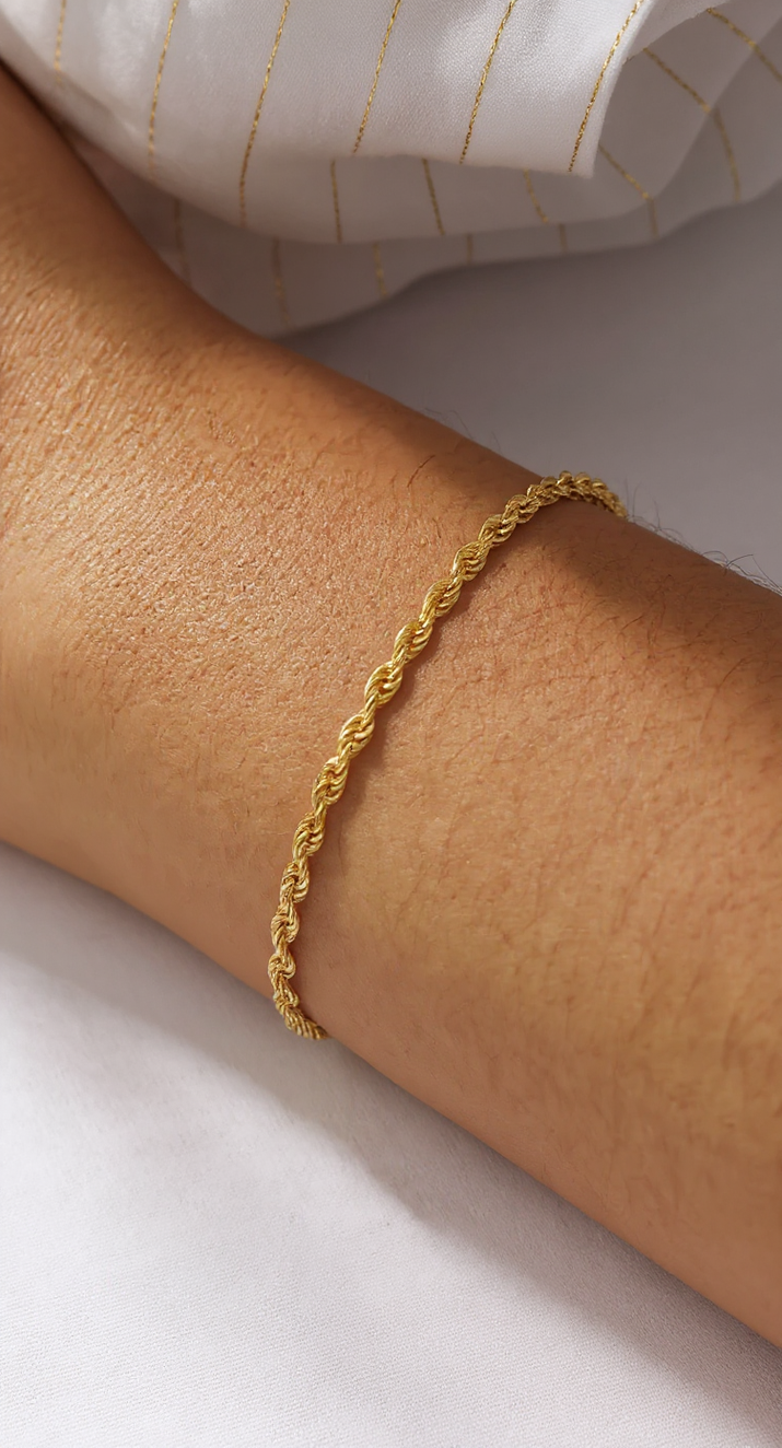4mm Twisted Rope Chain Bracelet for Women – Gold-Tone Stainless Steel | Hip Hop Punk Fashion Jewelry