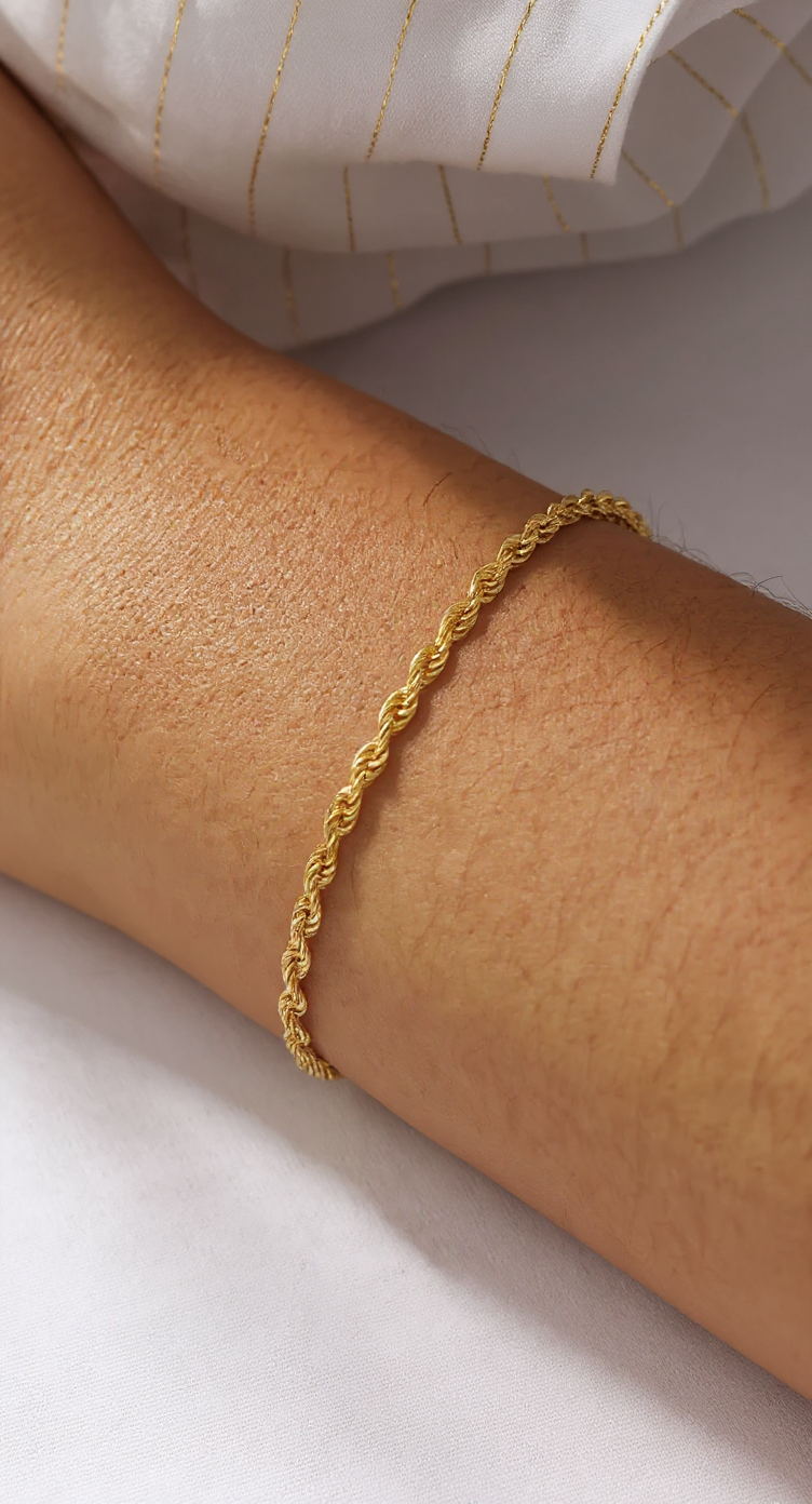 4mm Twisted Rope Chain Bracelet for Women – Gold-Tone Stainless Steel | Hip Hop Punk Fashion Jewelry